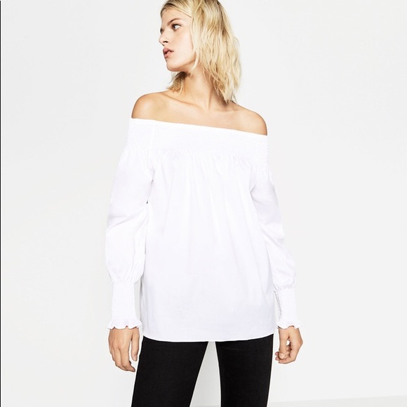 Zara Tops - ✅ Zara White Cotton Off Shoulder Top Sz Md